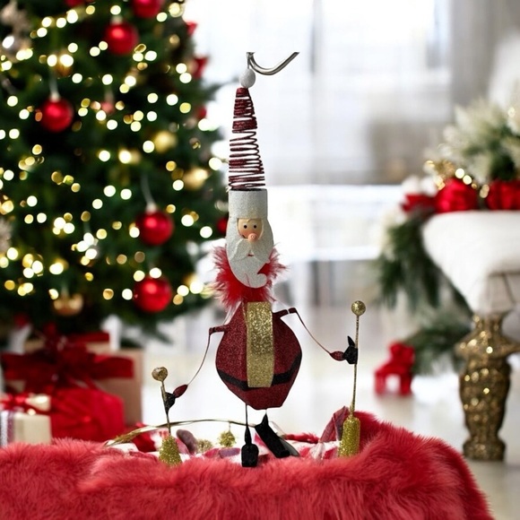 Marching Band Santa Drum Ornament Flocked Christmas Glitter Spring Hat 10”x4” - Picture 10 of 11